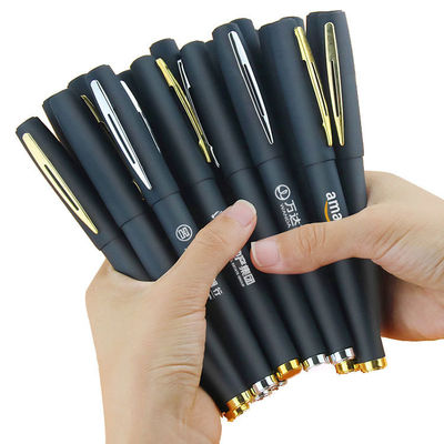 Custom Logo Imprint Black Rubber Coated Plastic Gel Ink Pens for Stationery Promotion
