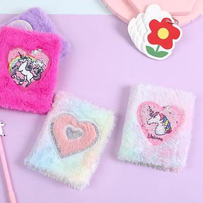 Soft Cover 2022 Craft Cartoon Animal Plush Unicorn Fluffy Notebook for Girls 4 Colors