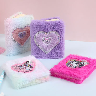 Soft Cover 2022 Craft Cartoon Animal Plush Unicorn Fluffy Notebook for Girls 4 Colors