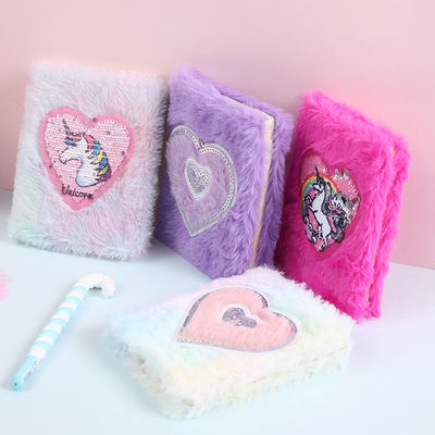 Soft Cover 2022 Craft Cartoon Animal Plush Unicorn Fluffy Notebook for Girls 4 Colors