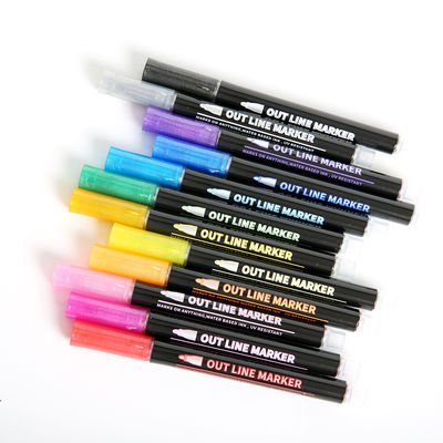 12-Color Outline Double Line Permanent Ink Marker Pens for Erasable Writing