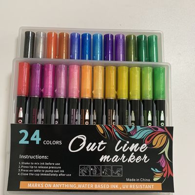 12-Color Outline Double Line Permanent Ink Marker Pens for Erasable Writing