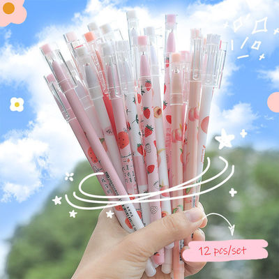 12pcs/box Cute Fruit Gel Pen Set for Student Writing 0.5mm Writing Width Novelty Design
