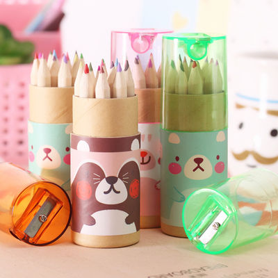 Pencil 12 Colored Pencils With Topper Sharpener Tube Packing Colorful Wooden Pencil