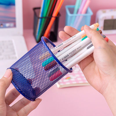 2022 Office Stand Cute Pen Container Desktop Personalized Metal Mesh Pen Holder in Green