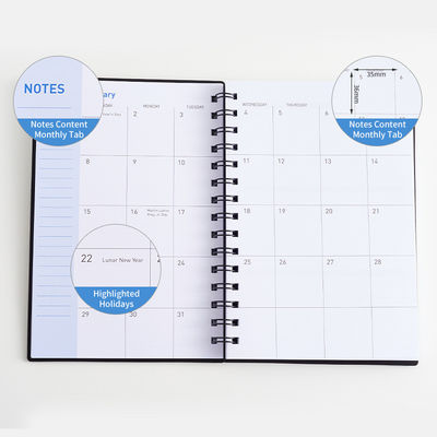 Customizable A5 Black Daily Planner Spiral Bound Notebook with Customized Logo and Size