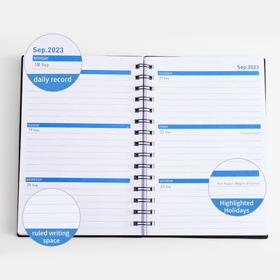 Customizable A5 Black Daily Planner Spiral Bound Notebook with Customized Logo and Size