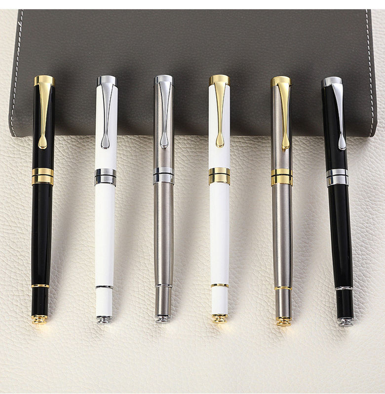 Custom Logo Printing Black White Slim Metal Ball Point Pen for Customized Color Gift