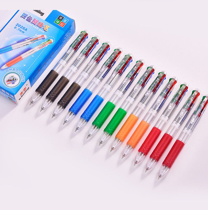 OEM/ODM Acceptable 4 Color 0.7mm Plastic Transparent Shuttle Pens for Office Writing