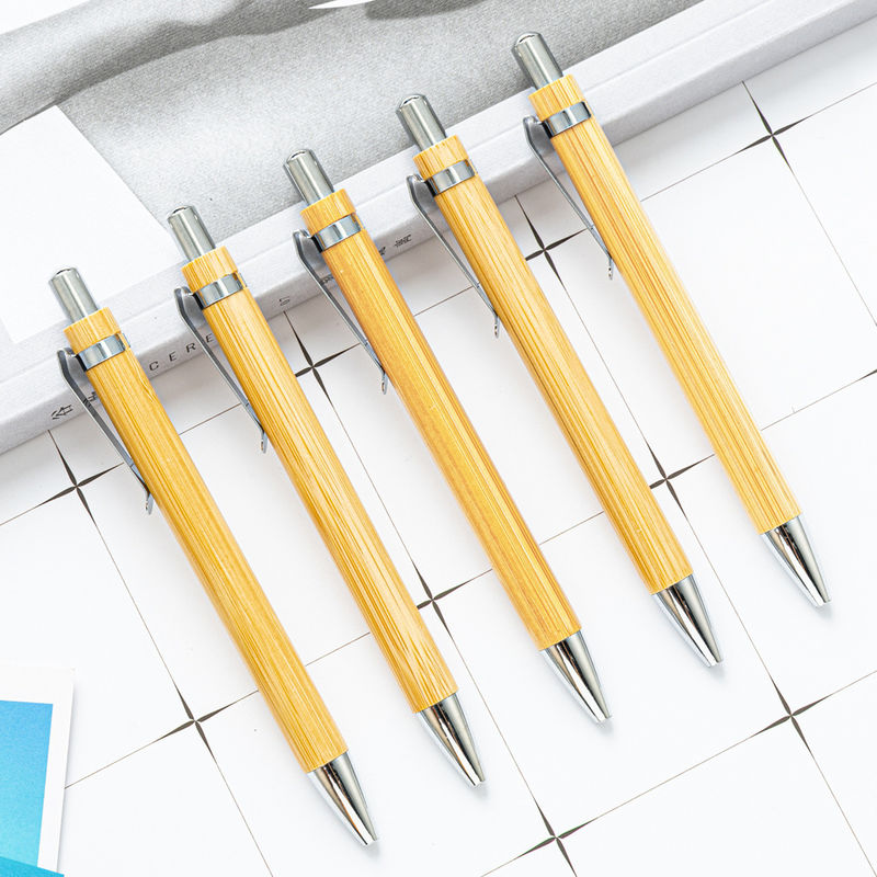 1.0mm Writing Width Eco-friendly Bamboo Ballpoint Pen with Metal Clip and Black Ink Color